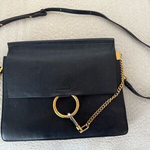 Chloe Black Leather Shoulder Bag with Gold Accents